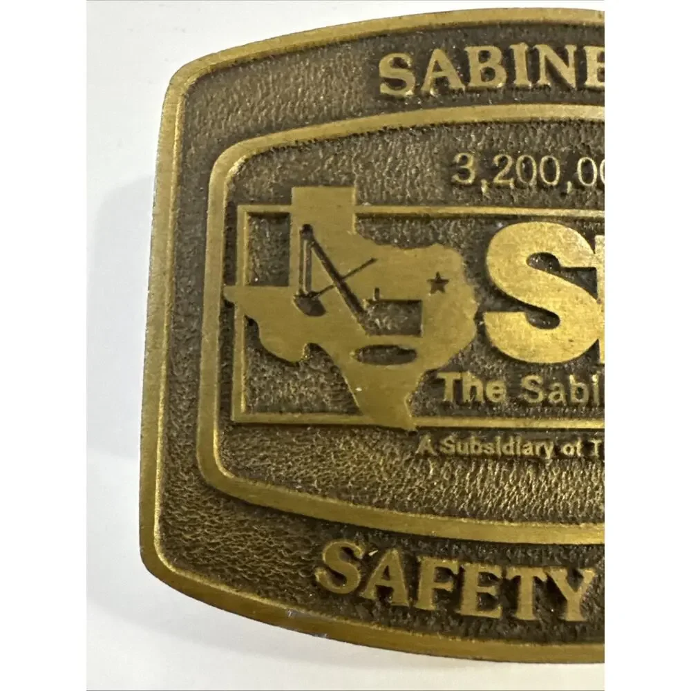 Vintage Sabine Mine Coal Mining Safety Award Belt Buckle SMC Texas Brass Tone